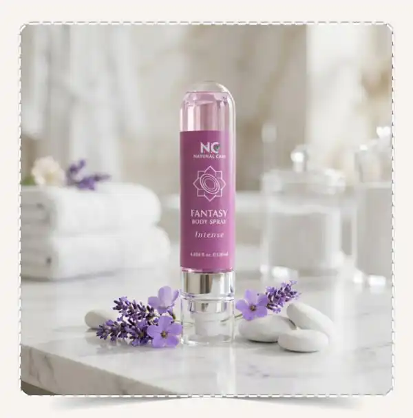 عبوة معطر الجسم فانتسي Fantasy Body Spray Intense بسائل بنفسجي مع زهور برية ومسك في سبا.