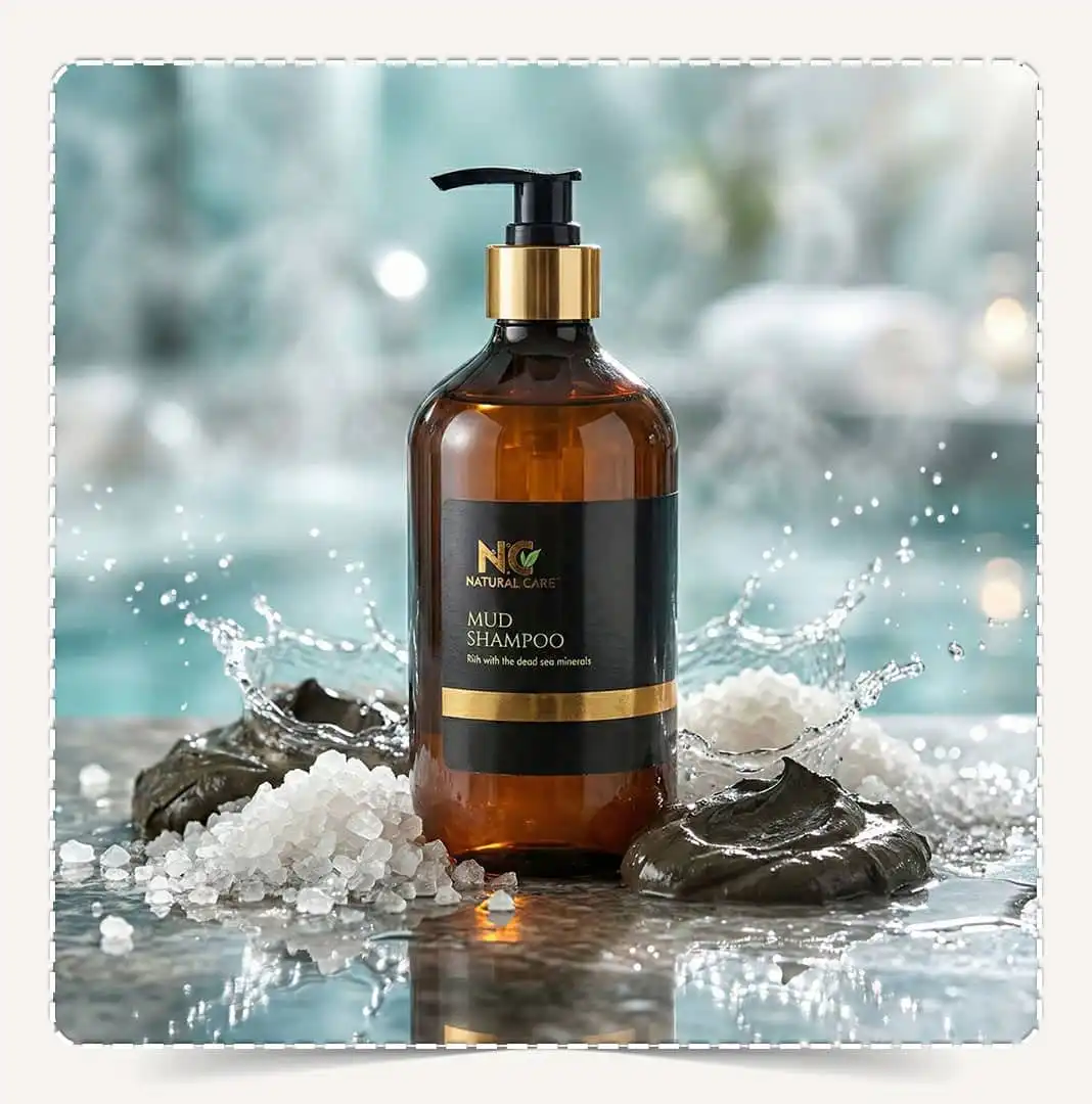 شامبو الطين بمعادن البحر الميت Mud Shampoo with Dead Sea Minerals مع كتل الطين العلاجي ورذاذ الماء والأملاح.