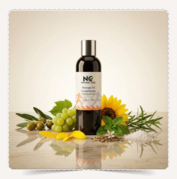 زجاجة زيت مساج علاجي Massage Oil Aromatherapy حجم 150 مل مع العنب وزهرة عباد الشمس وبذور اليانسون.