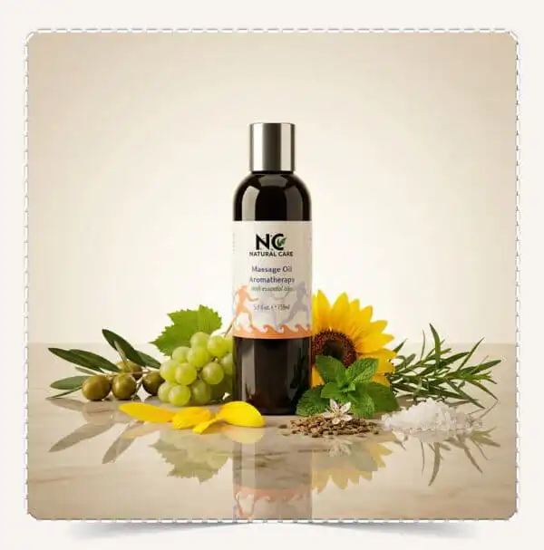 زجاجة زيت مساج علاجي Massage Oil Aromatherapy حجم 150 مل مع العنب وزهرة عباد الشمس وبذور اليانسون.