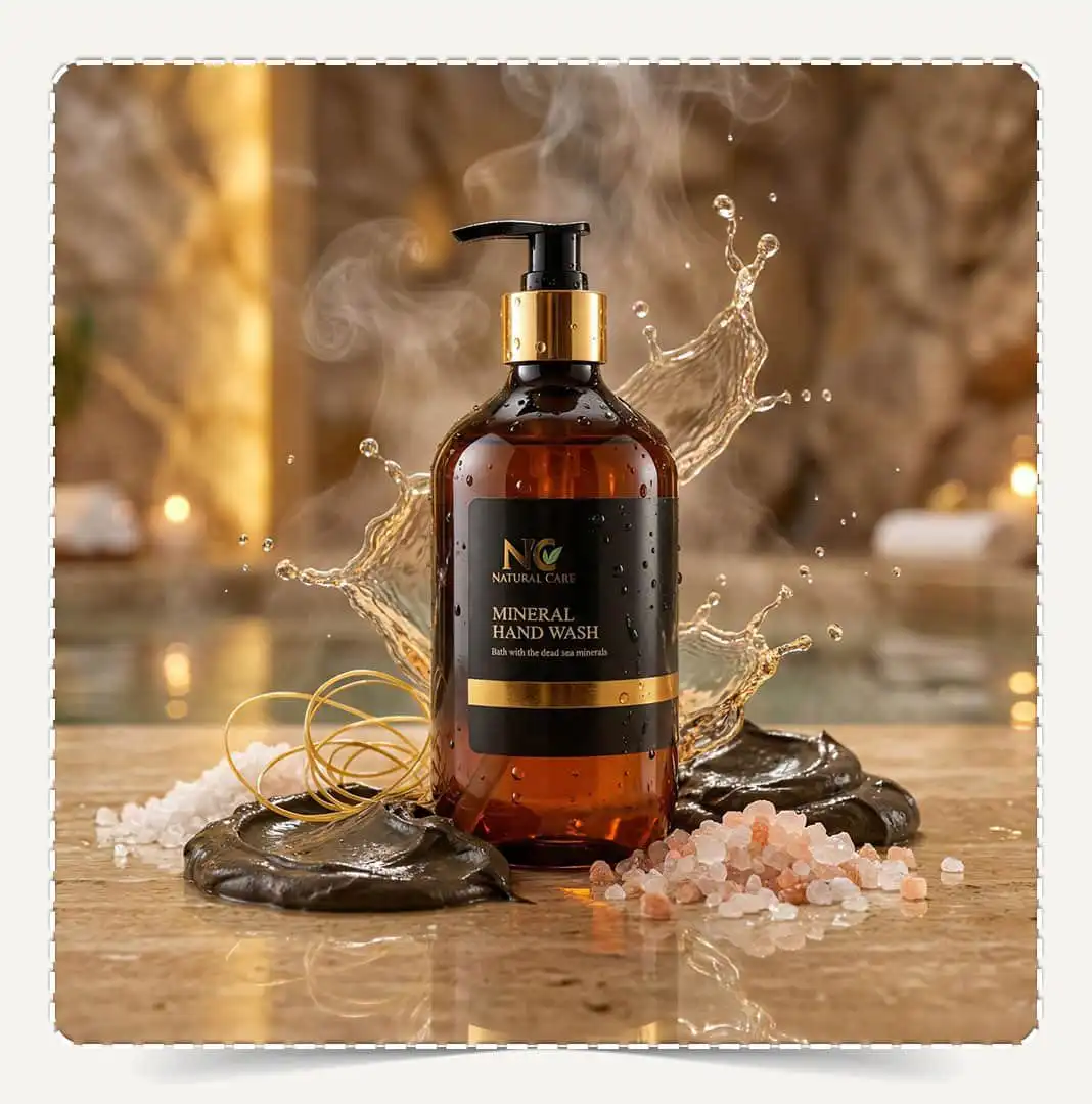 غسول اليدين بمعادن البحر الميت Dead Sea Mineral Hand Wash مع رغوة غنية وطين البحر الميت العلاجي وتناثر المياه.