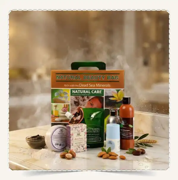 طقم هدايا البحر الميت Dead Sea Gift Set يحتوي على شامبو طين، قناع وجه، صابونة، زيت مساج، ومزيل عرق.