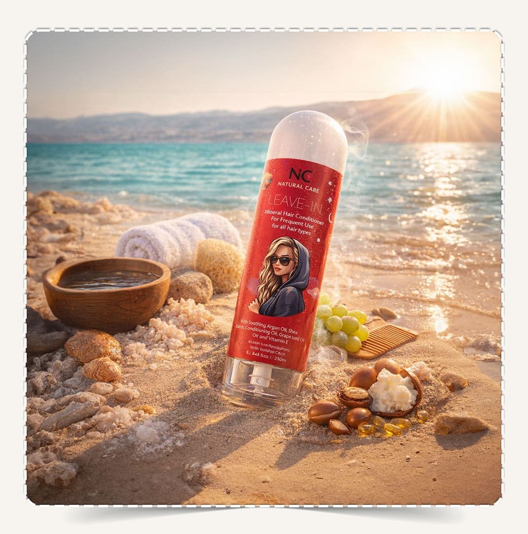 بخاخ Leave-In Conditioner للحماية من الشمس والحرارة بإضاءة الغروب على الشاطئ.
