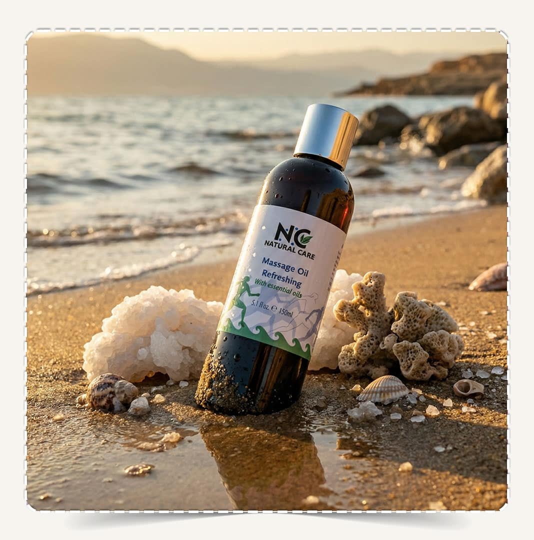 زيت مساج للانتعاش Massage Oil Refreshing على شاطئ البحر في عمان وقت الغروب.