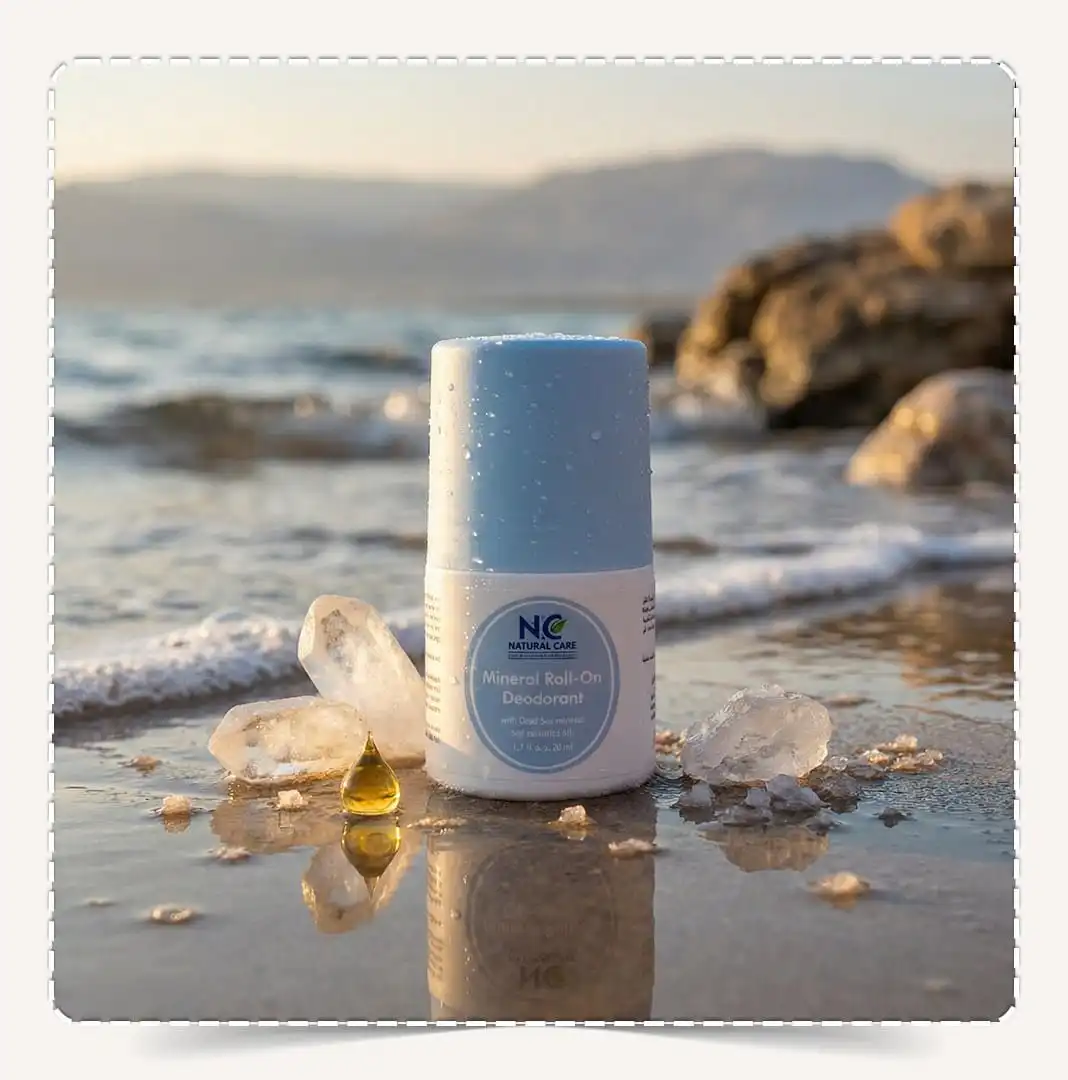 مزيل عرق رول اون معدني Mineral Roll-on Deodorant مع أحجار الشبّة الطبيعية (Alum Crystals) وزيت عطري.