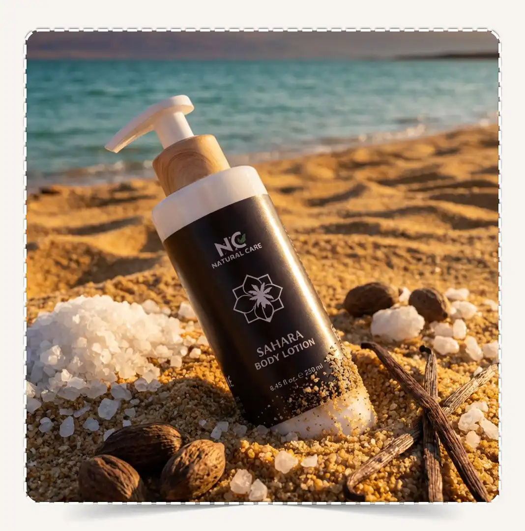 لوشن الجسم صحارى Sahara Body Lotion مدفون في رمال شاطئ البحر الميت مع الفانيلا والمسك.