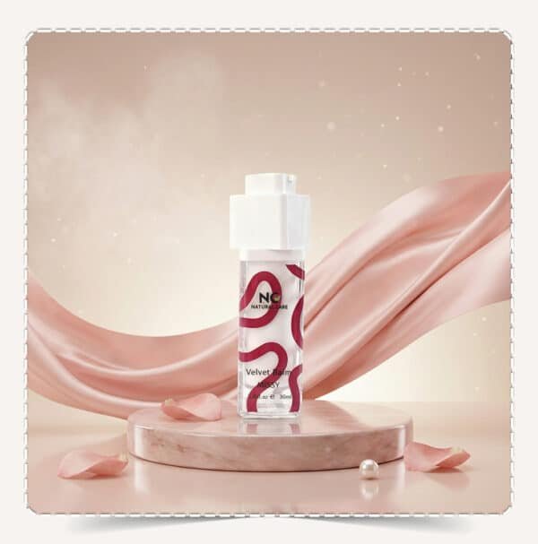 لمسة مخملية ميسي - Velvet Balm Missy من Natural Care Oman | بلسم مخملي 30 مل بتصوير فاخر بخلفية ساتان وردي